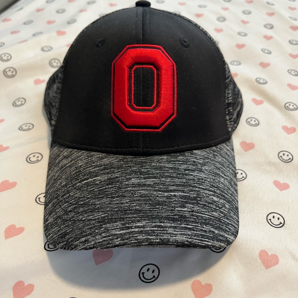 Black and Gray Cap with Red O Logo